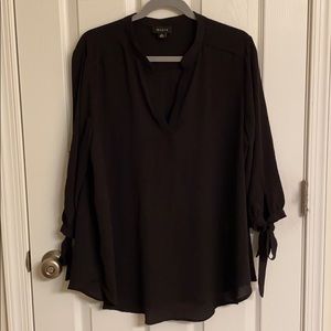 Misia Black V-neck Drapey Sexy Blouse Adjustable Ties Sleeves Polyester-blend 3X